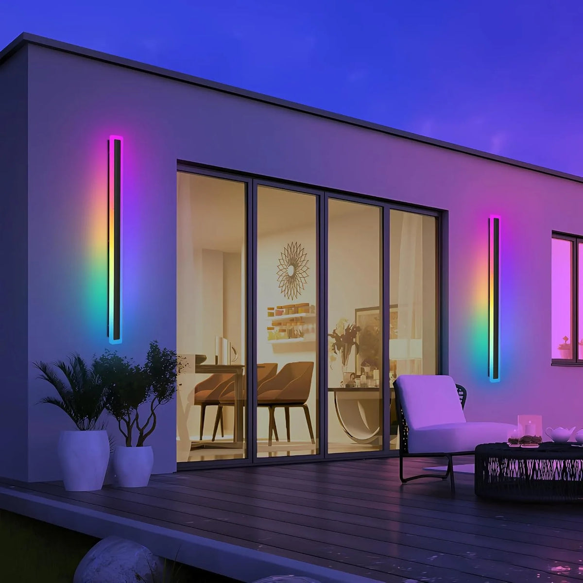 lampe murale led extérieure rgb linéaire étanche moderne jardin porche wifi couleur blanc