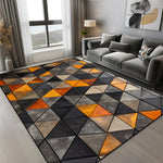 tapis géométrique moderne noir gris orange antidérapant facile nettoyer triangles cercle salon chambre