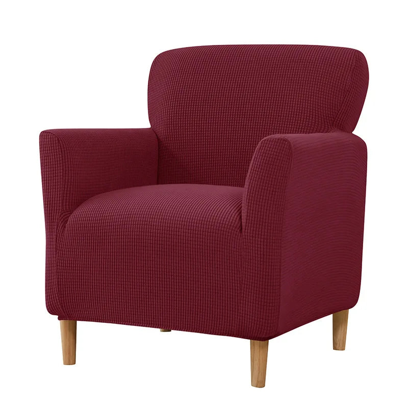 housse fauteuil jacquard carreaux moderne bleu beige gris extensible adhésif