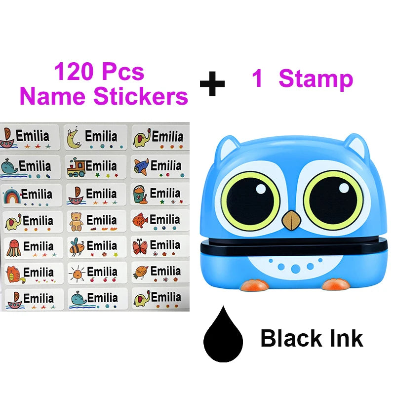 timbres personnalisables dessins animés animaux bleu noir rose blanc jaune gris daisyscrição