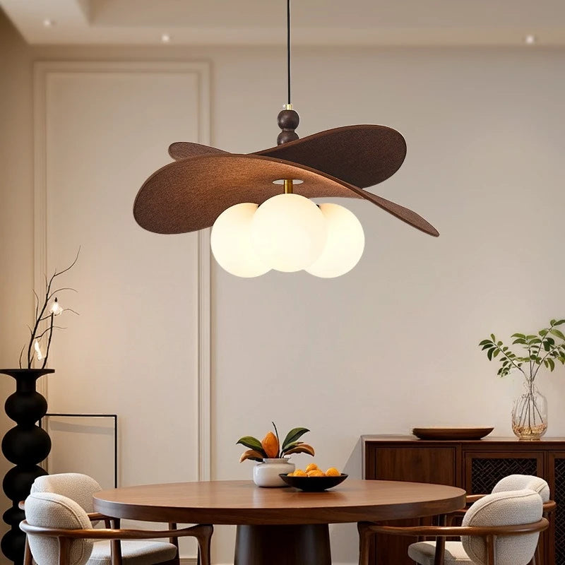 lampe suspendue marron clair moderne lumières texture bois minimaliste
