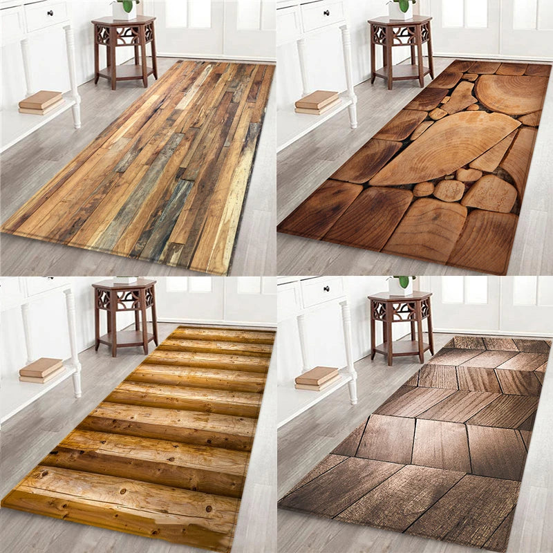 tapis sol intérieur extérieur motif bois naturel rustique antidérapant cuisine salon
