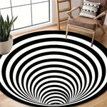 tapis rond carreaux illusion 3d moderne antidérapant salon chambre noir blanc