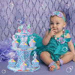 support gâteau tour sous marine cupcakes coques poissons coraux bleu rose violet pastel festive
