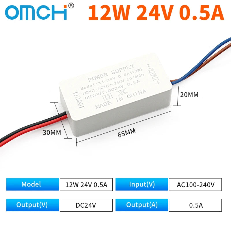 transformateur puissance blanc 5w 12w 24w ac100 240v dc5v 12v câbles couleur moderne compact