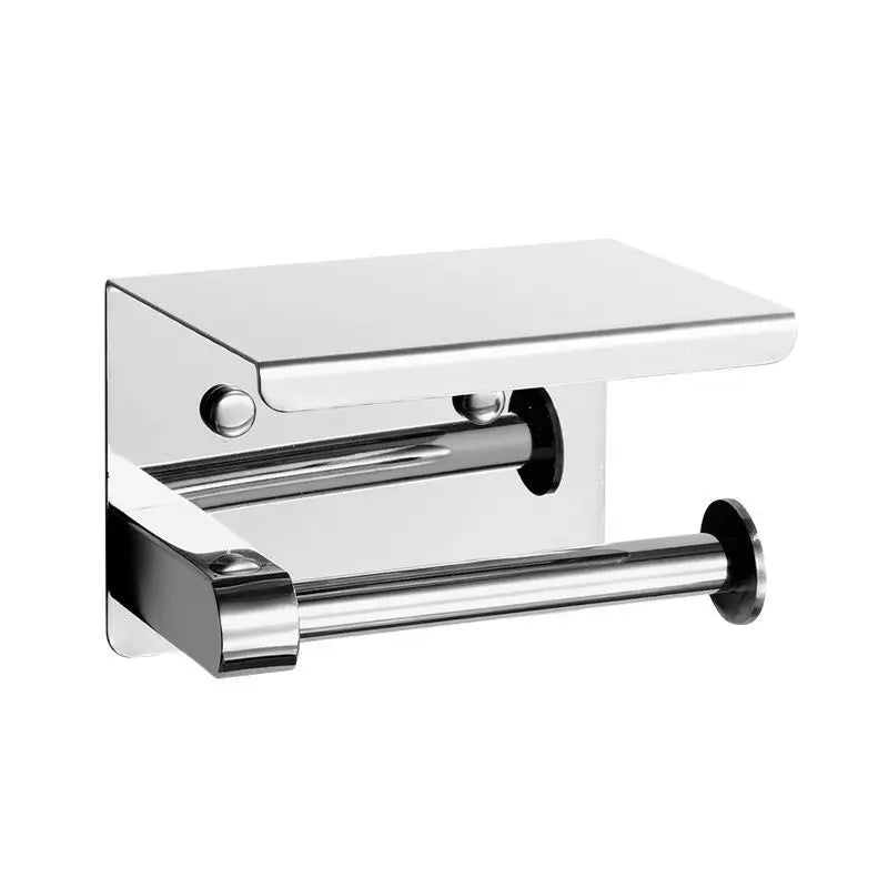 porte rouleau papier toilette étagère support téléphone moderne argenté acier inoxydable minimaliste fixations murales