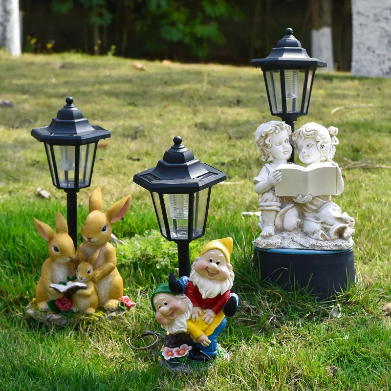 lampe solaire jardin décorative figurines animaux noir blanc jaune verte rouge