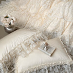 ensemble literie coton dentelle florale taies d'oreiller couverture romantique vintage shabby chic blanc cassé