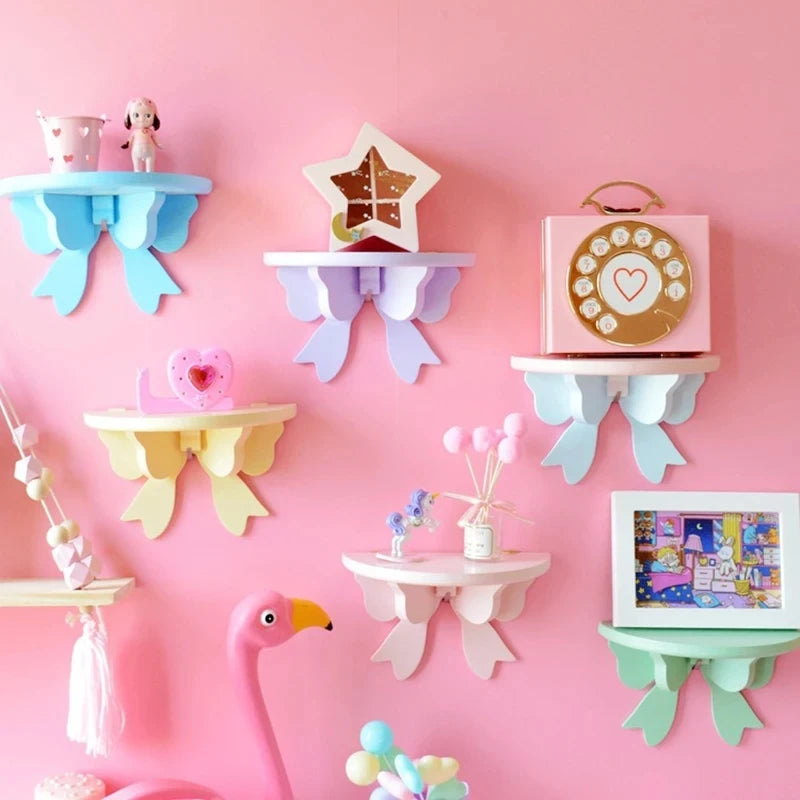 étagères murales kawaii bois rose enfant noel figurines décorations chambre étoiles cœur guirlandes lumineuses