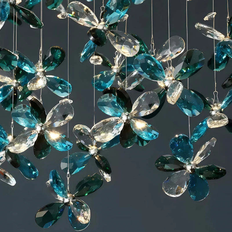 Suspension lumineuse moderne transparente fleurs papillon vert chambre salon restaurant