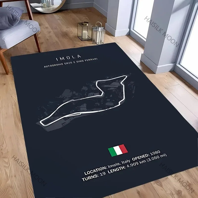 tapis sol noir motif circuit course automobile décoration moderne salon chambre maison