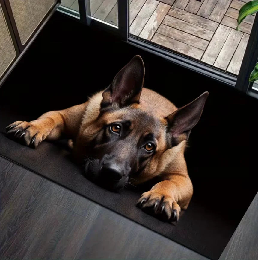 tapis imprimé chien moderne noir marron beige bleu salon chambre facile nettoyer polyester polypropylène