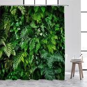 rideau douche motif jungle feuilles fougères tropical naturel vert intérieur bain deco