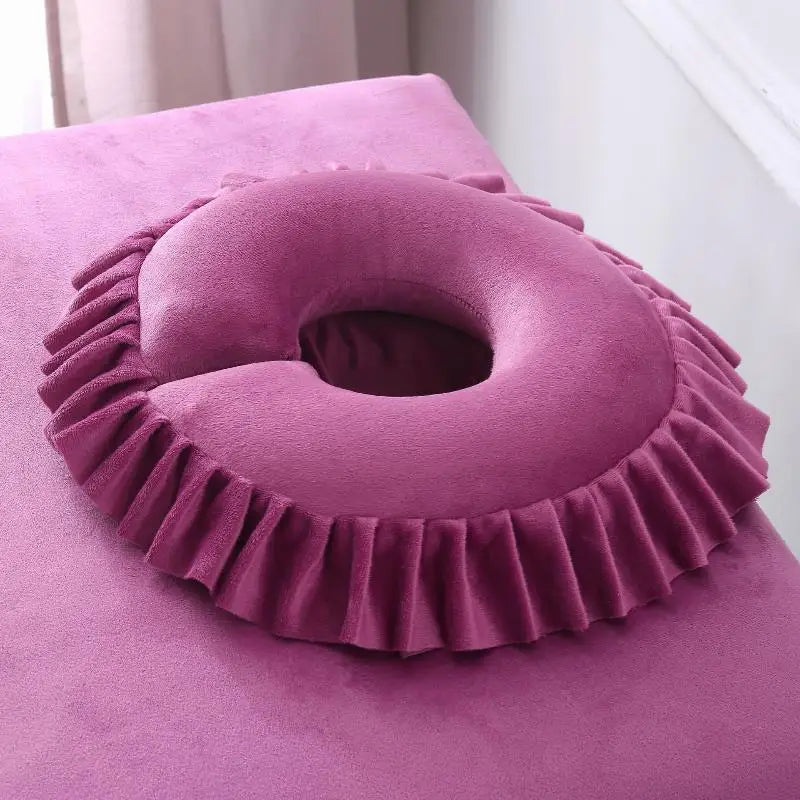 coussin massage violet velours confort sans electricité salon beauté thérapie spa repose visage repose
