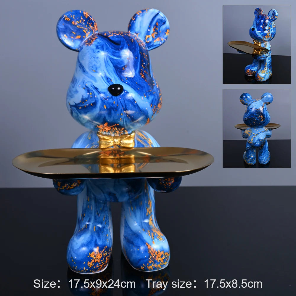 statue ours contemporaine résine bleu rouge or marbré graphique décoration intérieure table unique pop