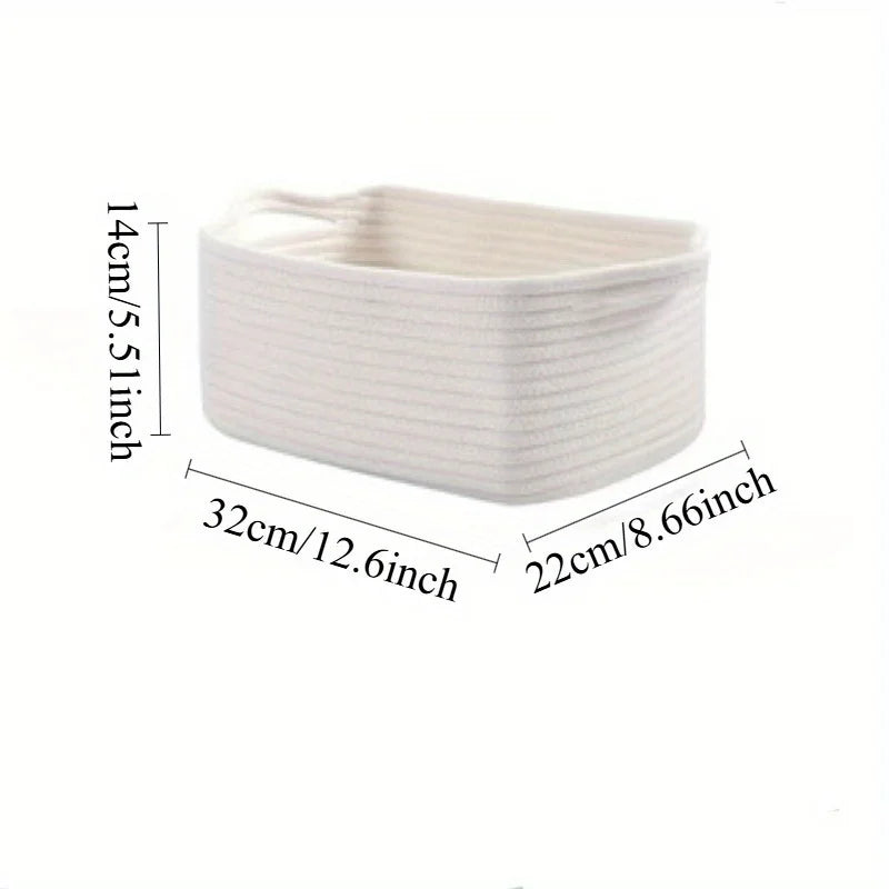 panier rangement tissu lin tressé multifonctionnel blanc cassé rustique minimaliste