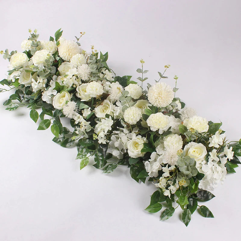 guirlande florale artificielle fleurs roses dahlias feuilles vertes décoration murale extérieure 100cm blanc rose