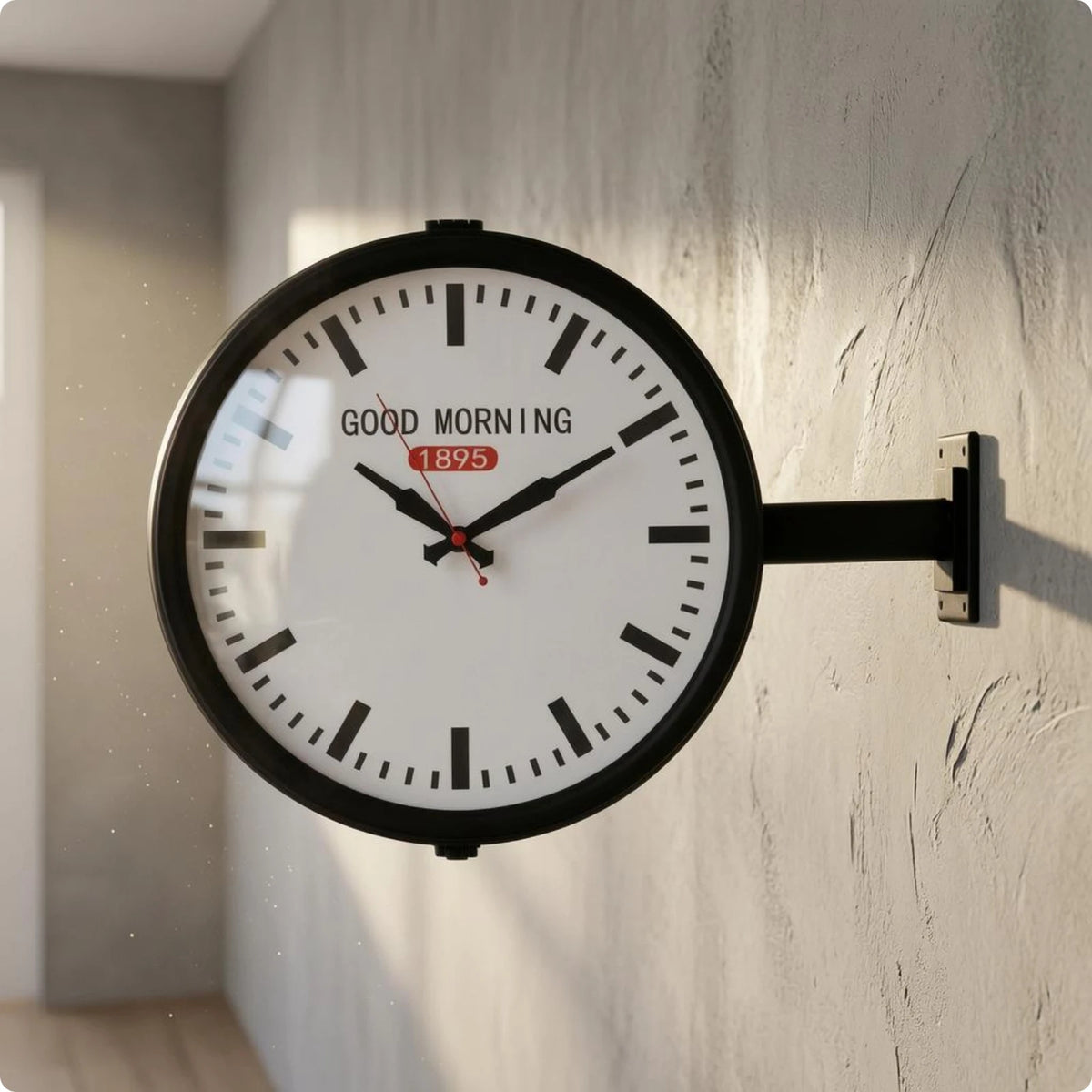 horloge murale double face industrielle noir blanc salle salon decoration quartz métal aiguille moderne