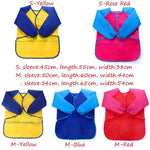 tablier peinture imperméable enfant pinceaux jaune bleu rose poche élastique pratique