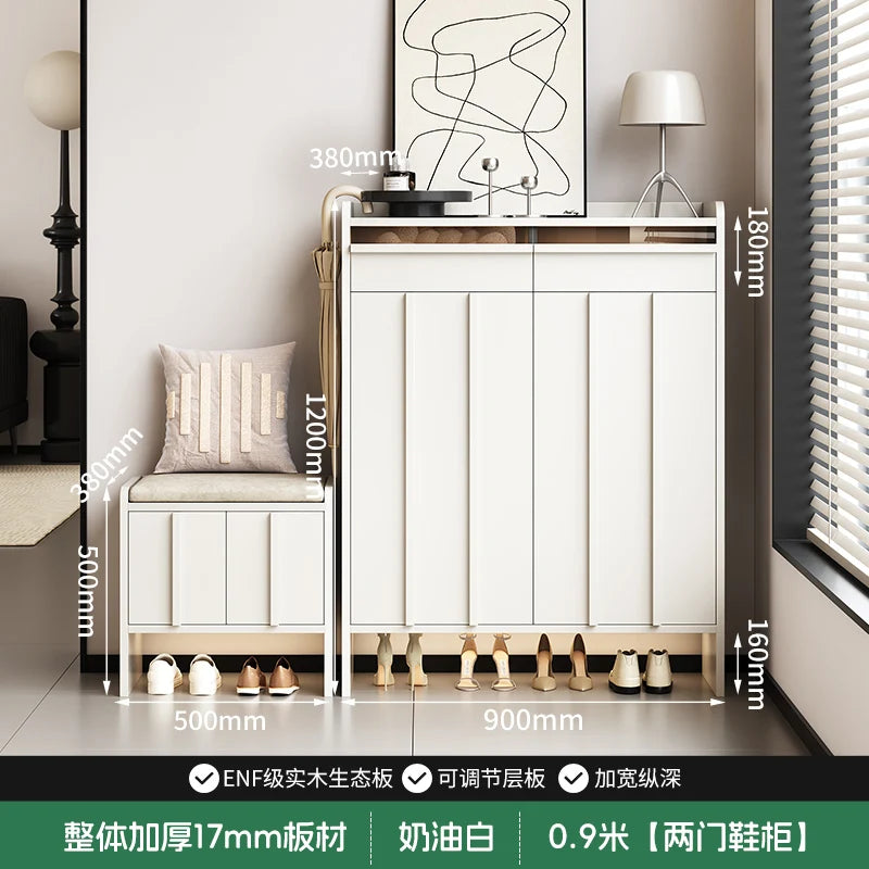 meuble entrée moderne noir panneaux verticaux lisses rangement tabouret coussin plaques mesure