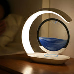 lampe poser veilleuse moderne gris bleu blanc texture marbrée sans fil charge tactile abstraite