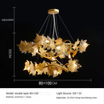 lustre moderne cristal feuilles d'érable organique suspension câbles chambre salon