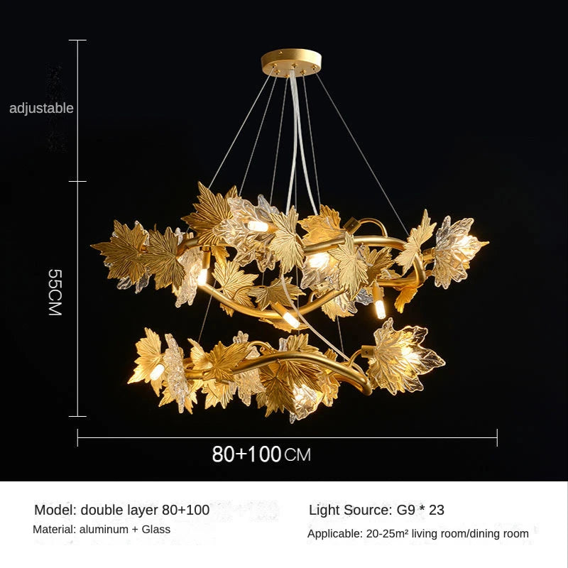 lustre moderne cristal feuilles d'érable organique suspension câbles chambre salon