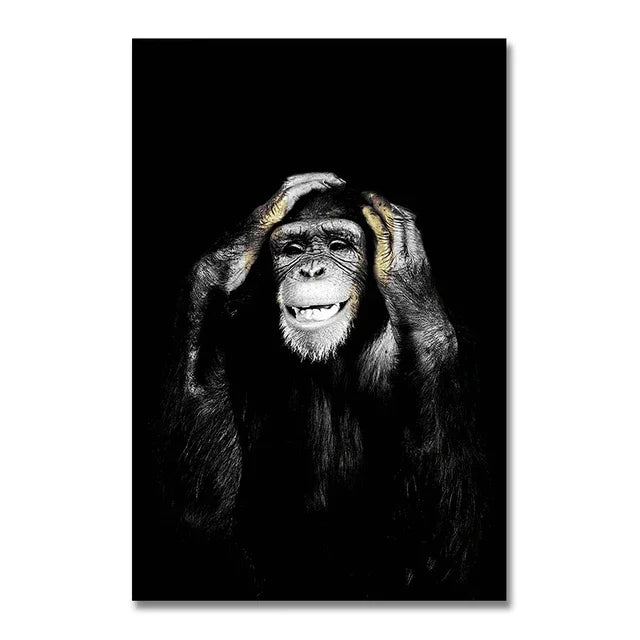 toile d'art moderne chimpanzé noir gris 60x80cm 50x70cm abstraite sans cadre chambre salon decoration