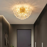 suspension lumineuse moderne or transparent cristal fleurs élégante chaîne métallique lumière led warm cool