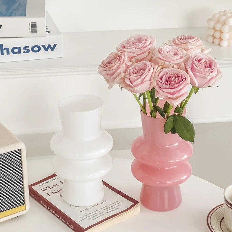vase verre rose moderne décoratif fleurs maison décoration table minimaliste