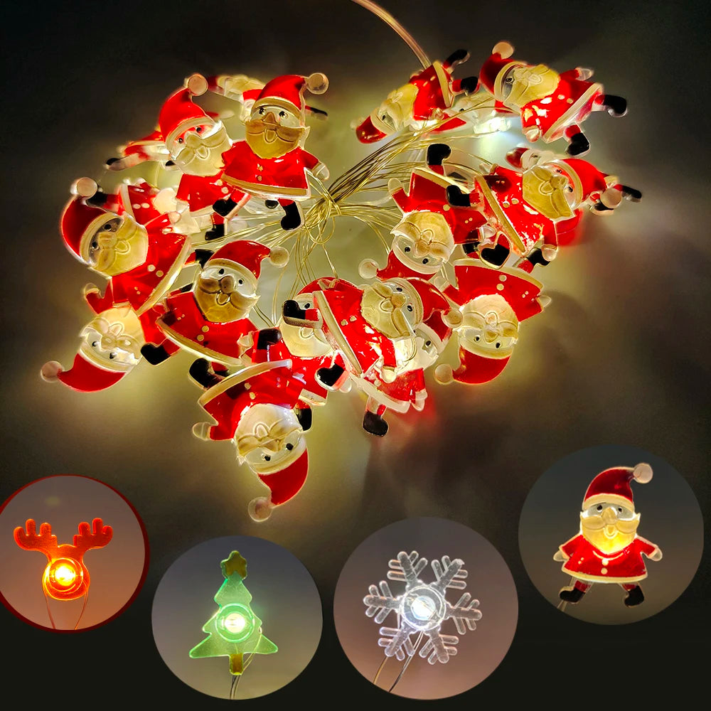 guirlande lumineuse noël pères noël flocons boules rennes clips festive rouge blanc doré