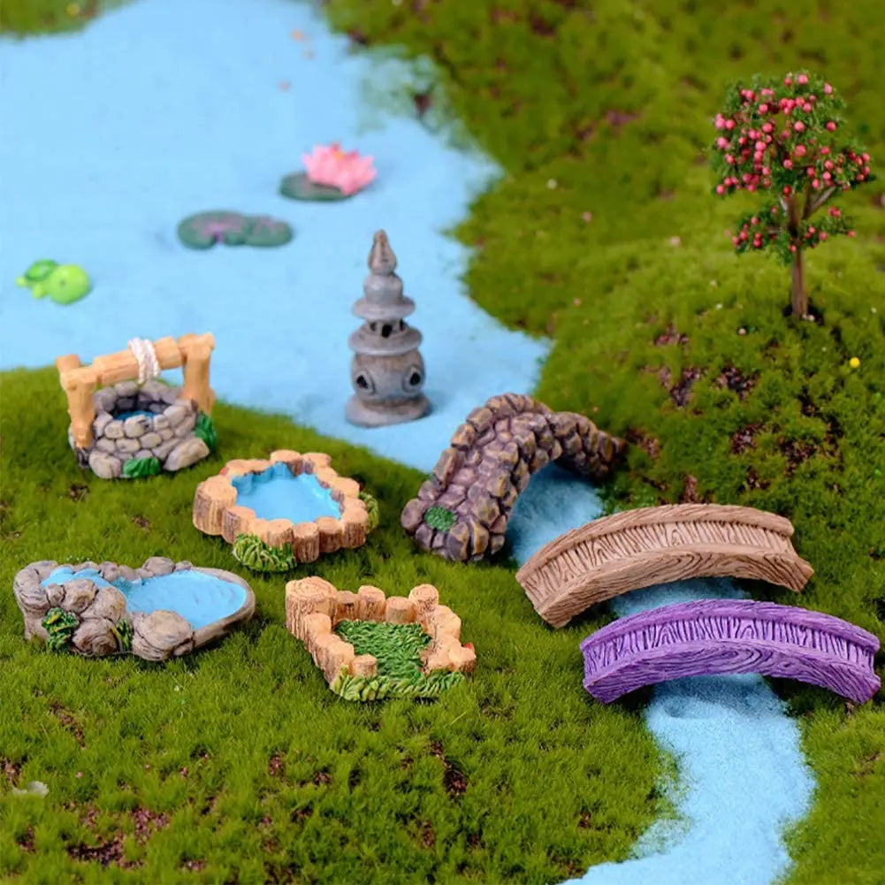 ornements paysage miniature résine lighthouse well bassin pont plante fleur artificielle rustique naturel jardin