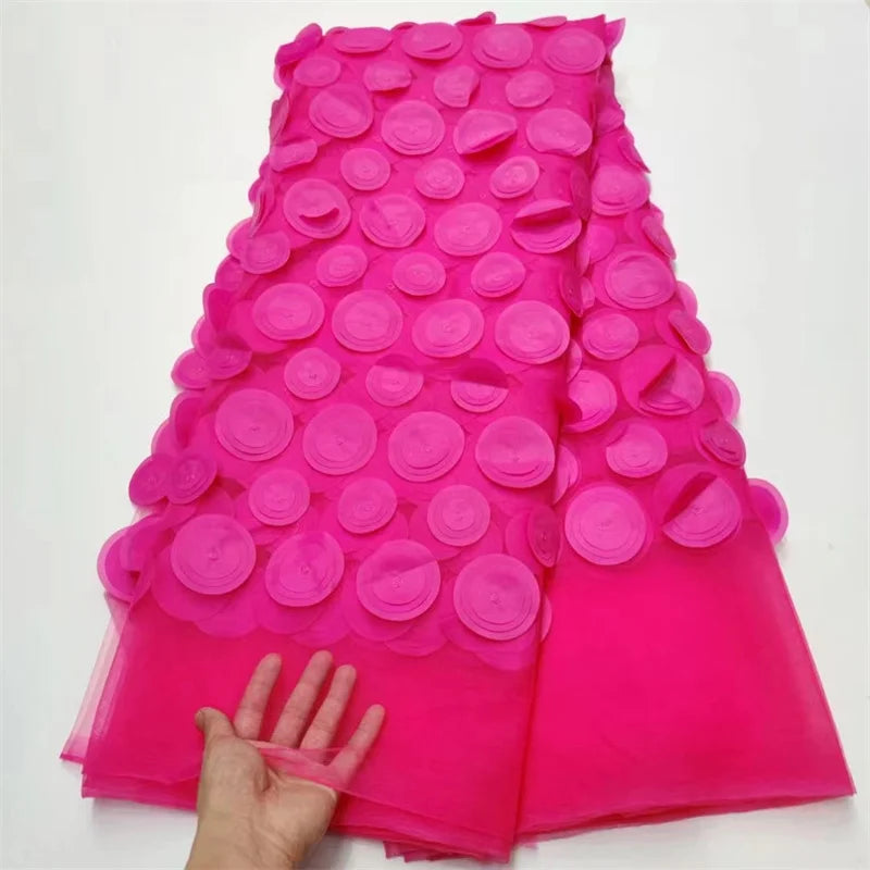 tissu polyester dentelle bleu royal rose vif élégant texturé circles relief occasion partie