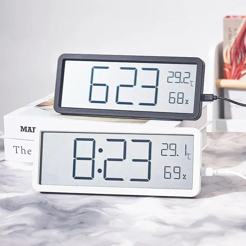 horloge numérique murale blanc noir affichage led température humidité minimaliste moderne