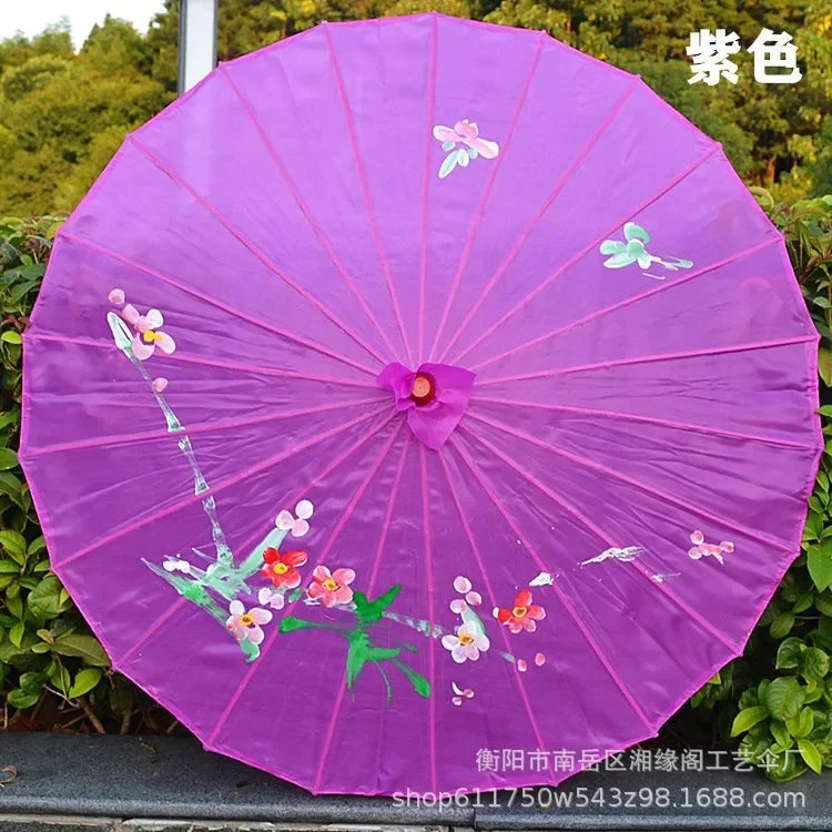 parapluie traditionnel fleurs peintes main rouge rose violet bleu orange jaune vert blanc
