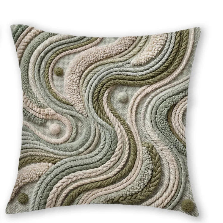 taies d'oreiller décoratives vertes artisanal motifs tissés brodés 40x40cm 45x45cm 50x50cm 60x60cm