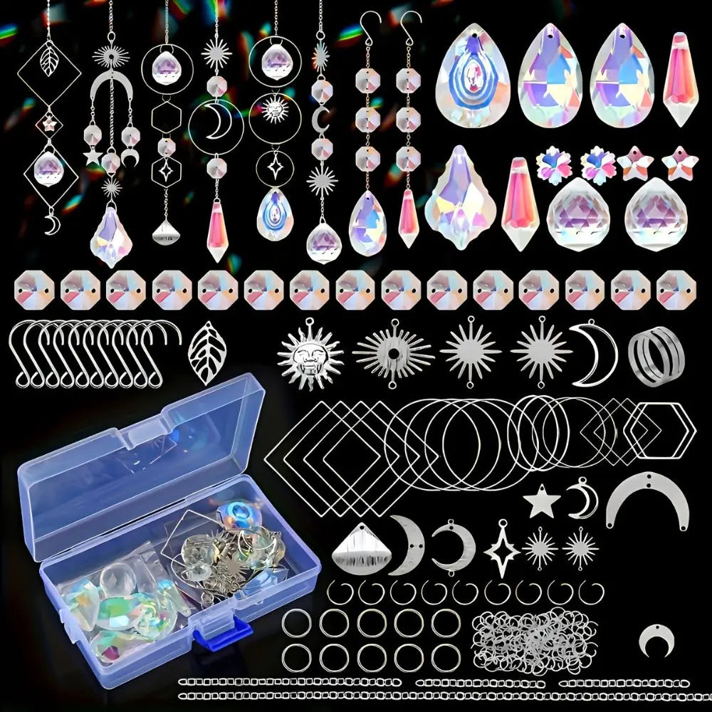 kits diy suncatchers bijoux cristaux irisés argentés formes géométriques bohèmes artisanal décoratif