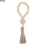 bracelet boho bois blanc coeur pompon corde rustique décoration maison