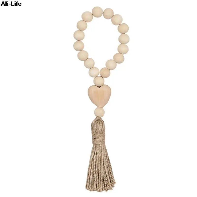 bracelet boho bois blanc coeur pompon corde rustique décoration maison