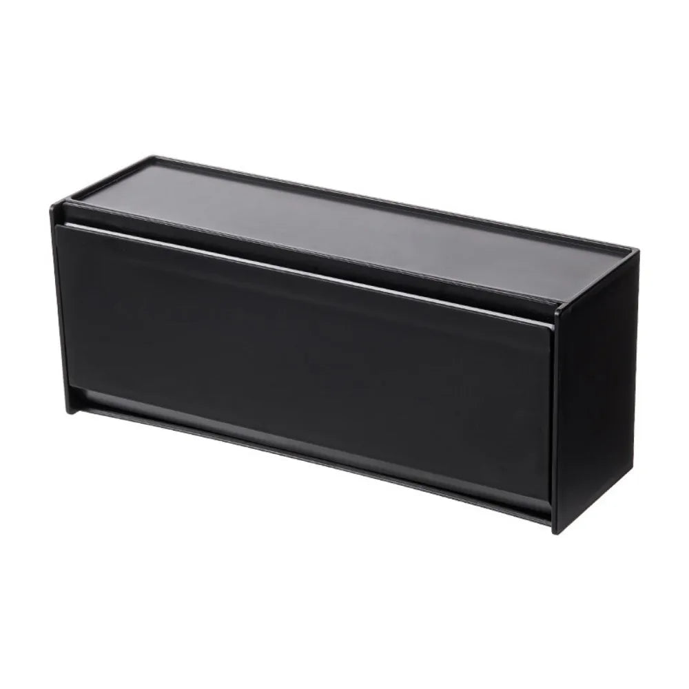 boîte rangement moderne adhésif mur noir éponge serviettes cartes rubans capsules