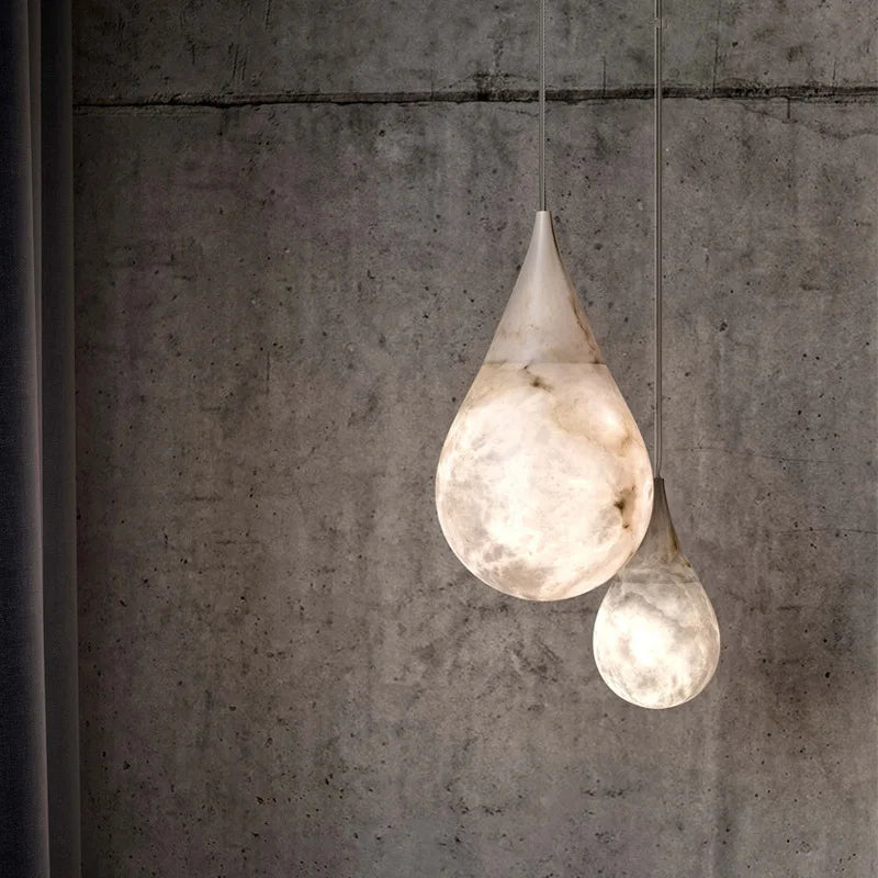 suspension moderne marbre blanc beige résine câble suspendu led contemporaine