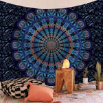 tapisserie murale mandala bohème bleu orange noir éléphant géométrique polyester rectangle