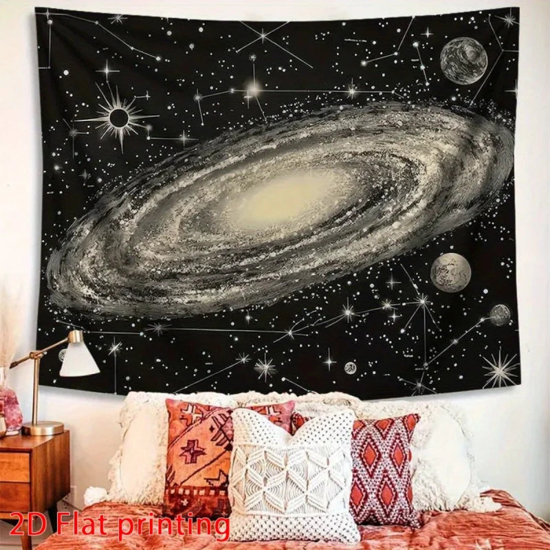 tapisserie murale galaxie étoiles planètes noir blanc moderne astronaute clips chambre salon