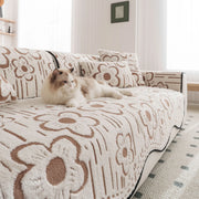 housse canapé velours floral motif duveté moderne blanc marron vert coussins decoration