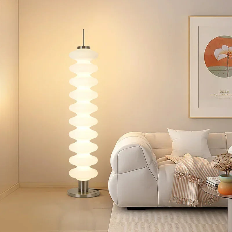 lampe sol moderne blanc rayures horizontales base circulaire contemporain éclairage d'intérieur led sans fil