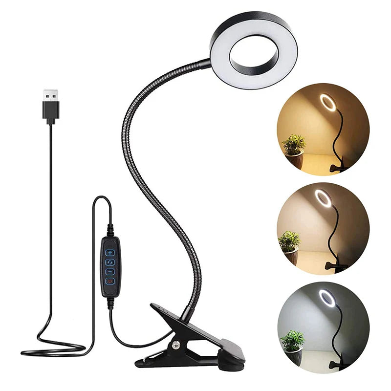 lampe led flexible clip noir 360 degrés ajustable pinces modernes