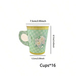 vaisselle jetable service thé ensemble 16 invités tasses assiettes serviettes fleurs roses vintage vert