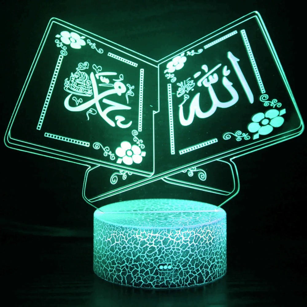 lampe projection 3d transparente motifs floraux calligraphiques moderne base texturée enfants chambre