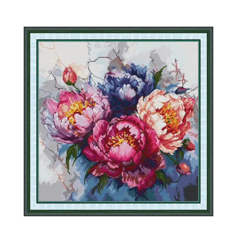 broderie fleur pivoines toile coton aiguilles fils instructions art floral decoration multicolore
