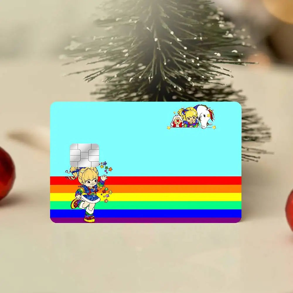 sticker carte crédit rainbow brite dessin animé adhésif réutilisable waterproof multicolore